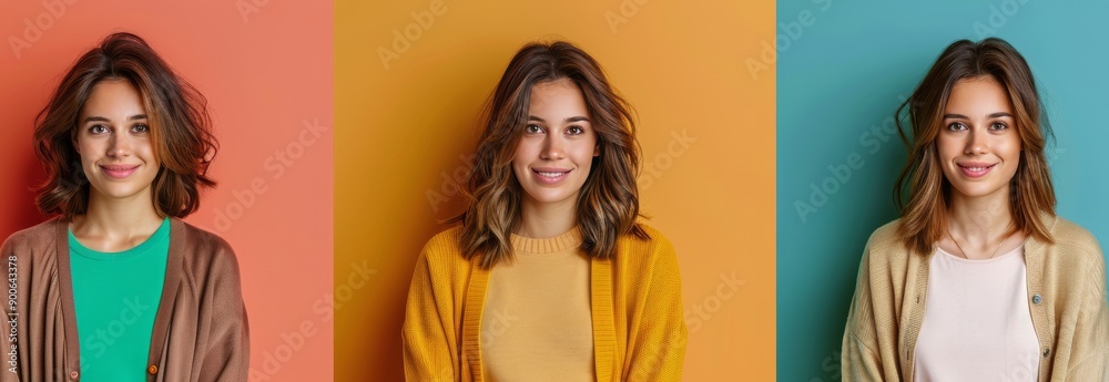 Woman Smiling in Front of Three Colored Walls Woman Smiling in Front of Three Colored Walls