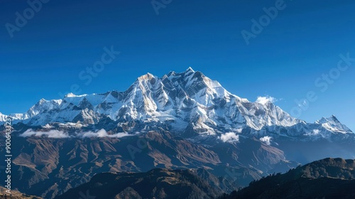 Scenic view of a snowy mountain range under a clear blue sky Nature