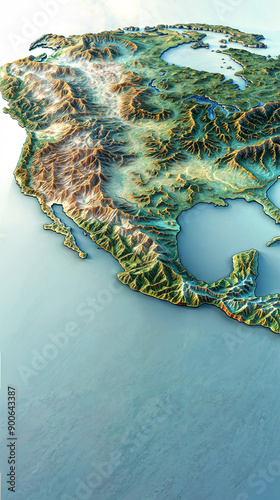 3D North America map USA Canada Mexico Atlantic Pacific oceans