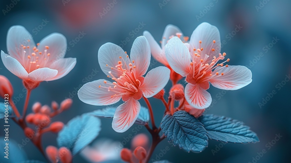A close-up of a group of blue and red flowers with a fuzzy backdrop A close-up of a group of blue and red flowers with a fuzzy backdrop