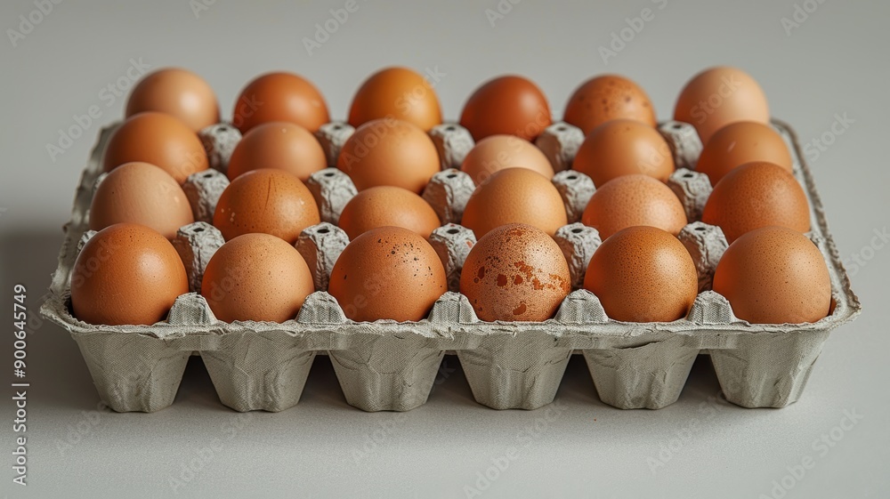 Fresh Brown Eggs in a Carton on a Neutral Background - High-Quality Stock Photo for Culinary, Grocery, and Farm-Related Projects Fresh Brown Eggs in a Carton on a Neutral Background - High-Quality Stock Photo for Culinary, Grocery, and Farm-Related Projects