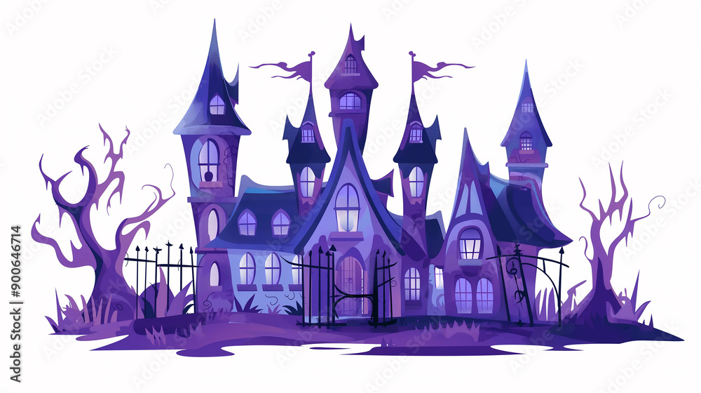 Eerie Purple Horror Castle with White Background Eerie Purple Horror Castle with White Background