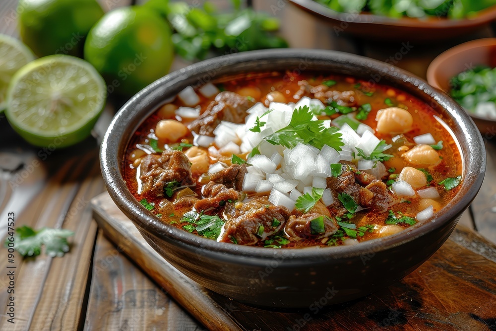 A bowl of moqueca, a Brazilian fish stew made with coconut milk, tomatoes, onions, garlic, and cilantro, served with a side of farofa. 