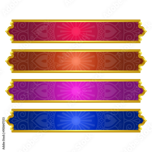 Set of decorative luxury golden arabic islamic banner title frame transparent background gold text box clipart	