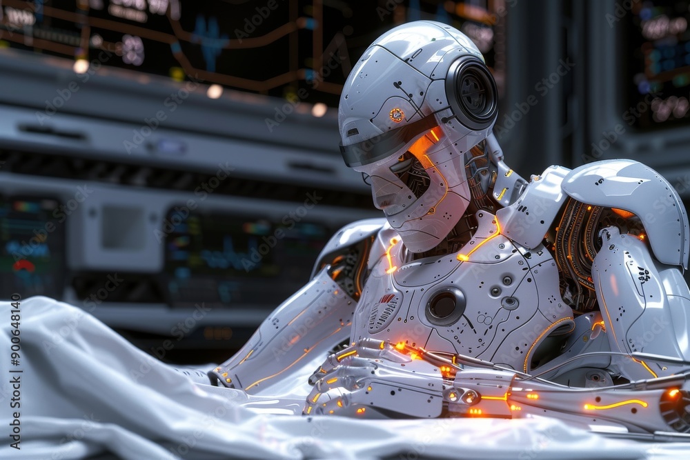 Robot performing surgery with precise movements in a high tech medical environment