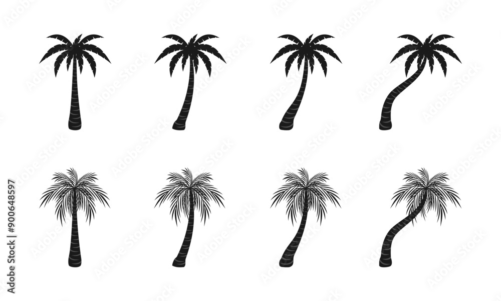 palm tree icon set vector illustration isolated on white background. palm tree icon set vector illustration isolated on white background.