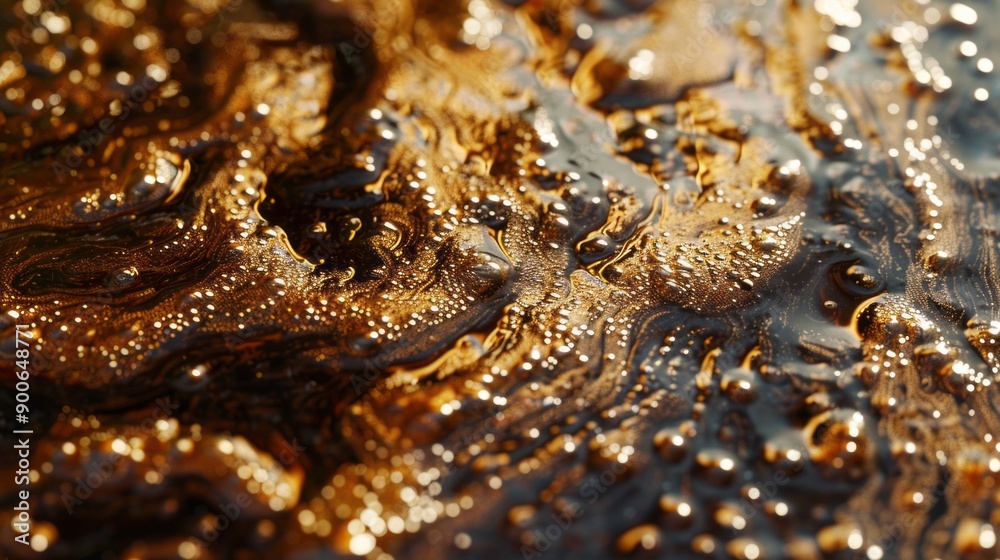 A close up of a brown liquid with bubbles on the surface A close up of a brown liquid with bubbles on the surface