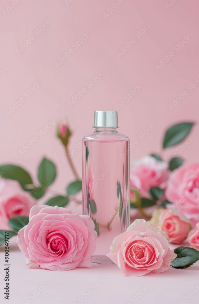 Rosewater Bottle With Pink Roses Rosewater Bottle With Pink Roses