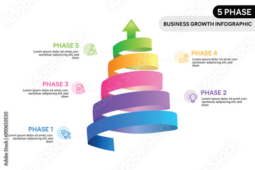 5 Step Pyramid Shape Ribbon  Infographic. 3D Vector Illustration For Business Financial Report.