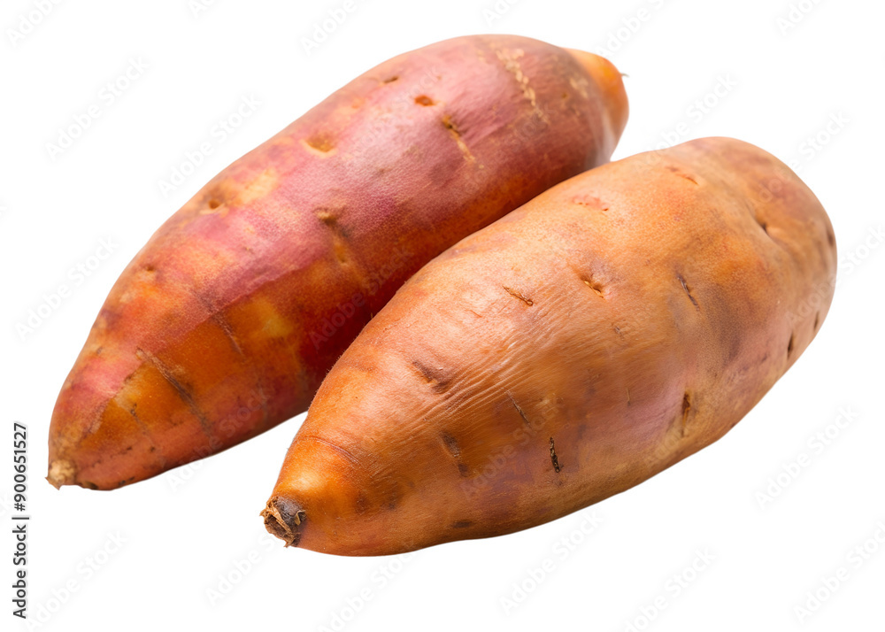 Fresh Organic Sweet Potatoes Isolated on White Background – Ideal for Healthy Eating, Roasted Recipes, Mashed Sweet Potato Dishes, and Farm-to-Table Organic Produce Promotions