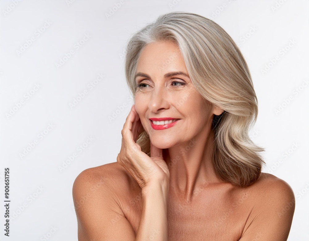 beautiful 50s mid aged mature woman isolated on white background. skin care beauty, skincare routine beautiful 50s mid aged mature woman isolated on white background. skin care beauty, skincare routine