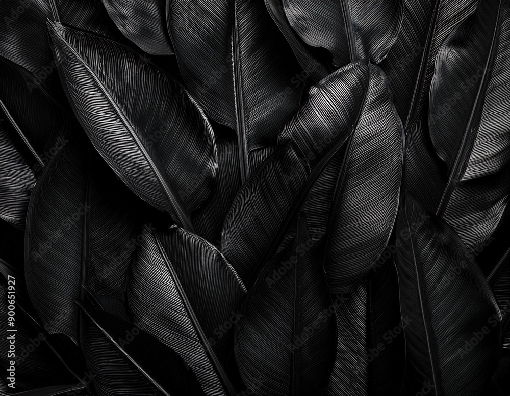 Fototapeta premium y Textures of abstract black leaves for tropical leaf background. Flat lay, dark nature concept