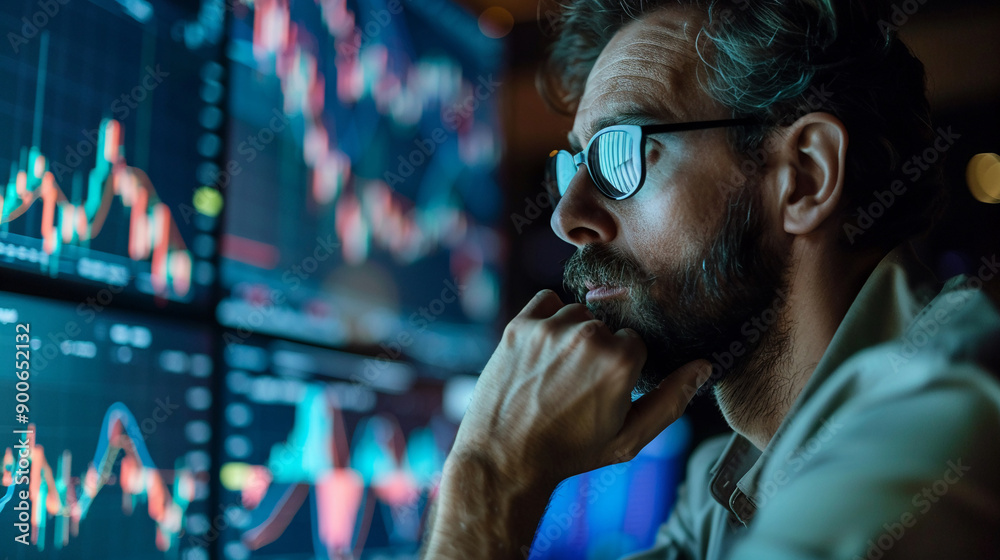 Businessman making decisions based on investment analysis financial metrics Businessman making decisions based on investment analysis financial metrics