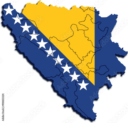 MAP OF BOSNIA AND HERZEGOVINA WITH ITS POLITICAL ADMINISTRATIVE DIVISIONS WITH FLAG