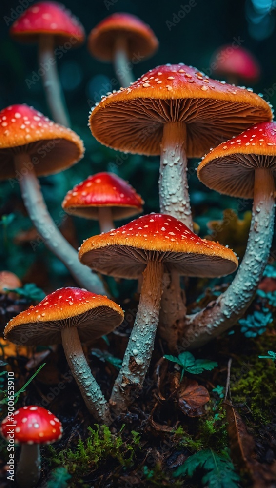 Vibrant psychedelic mushrooms, unique decorative design Vibrant psychedelic mushrooms, unique decorative design