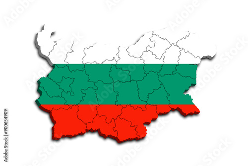 MAP OF BULGARIA WITH ITS REGIONS AND POLITICAL ADMINISTRATIVE DIVISIONS 3D ISOMETRIC MAP photo