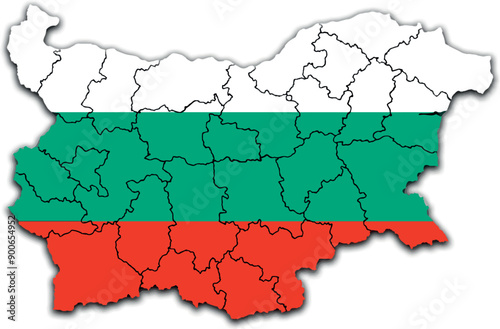 MAP OF BULGARIA WITH ITS REGIONS AND POLITICAL ADMINISTRATIVE DIVISIONS 3D ISOMETRIC MAP