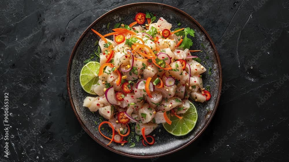 Fresh Ceviche Salad with Lime and Colorful Vegetables