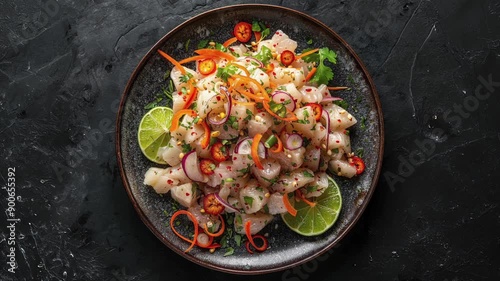 Fresh Ceviche Salad with Lime and Colorful Vegetables