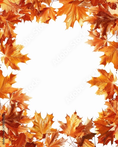 A vibrant frame of orange maple leaves with a blank white center, perfect for autumn-themed designs and creative projects.