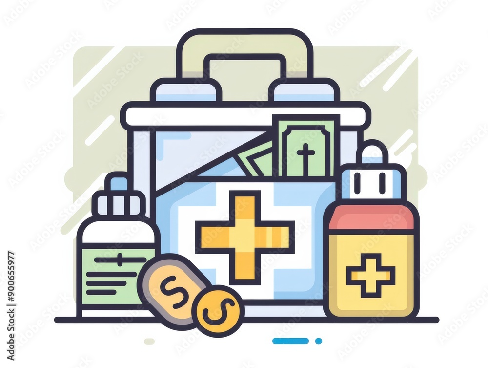 First aid kit packed with essential medical supplies for emergency situations First aid kit packed with essential medical supplies for emergency situations