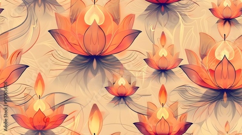 Diwali Candles Ink Painting of Symmetrical LotusInspired Pattern Enhanced by Gentle Light