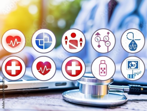 Assorted medical symbols representing healthcare and emergency services