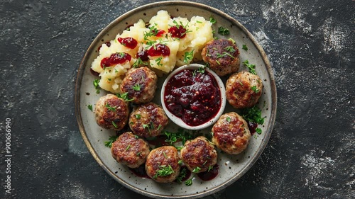 Wallpaper Mural Delicious Swedish Meatballs with Mashed Potatoes and Cranberry Sauce Torontodigital.ca