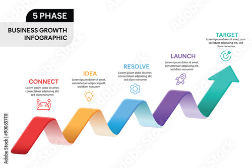 3D Arrow Infographic Vector Illustration. 5 Step Business Growth Projection Infographic Concept.