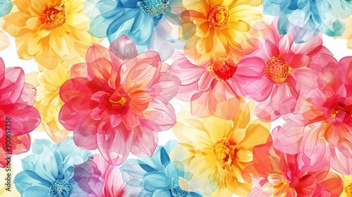 Watercolor zinnia clipart in bold and vibrant colors.