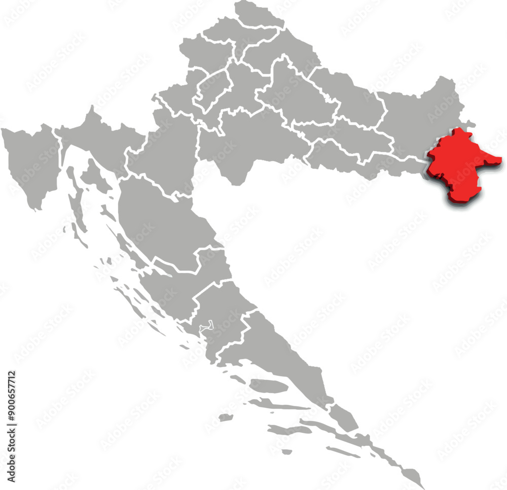 Fototapeta premium VUKOVAR SYRMIA map county of CROATIA 3d isometric map