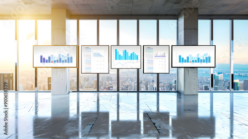 Actuarial Scientist Analyzing Data on Multiple Screens in Modern Office photo