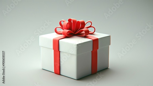 Elegant White Gift Box Tied with Red Ribbon and Bow