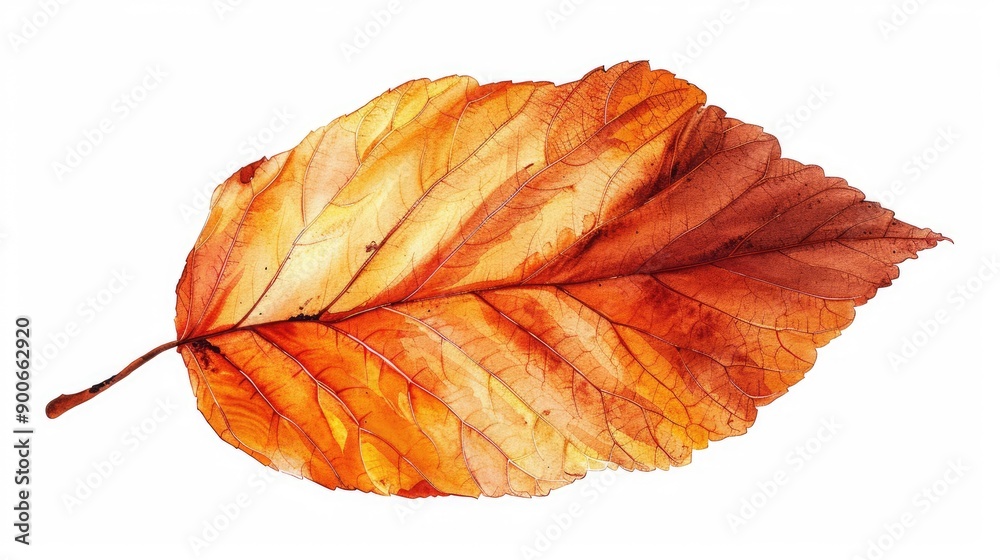 A vibrant orange leaf showcasing the beauty of autumn with intricate veins and a smooth texture against a white background. A vibrant orange leaf showcasing the beauty of autumn with intricate veins and a smooth texture against a white background.