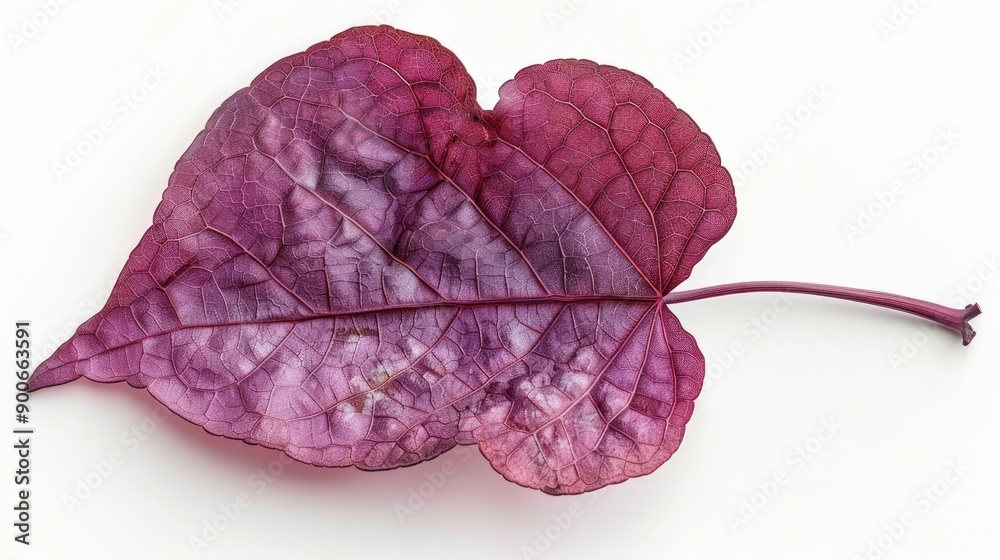 Fototapeta premium A vibrant purple leaf showcasing intricate textures and colors, perfect for nature-themed designs and botanical illustrations.