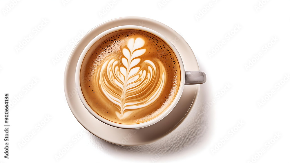 A cup of coffee with a leaf design on the froth A cup of coffee with a leaf design on the froth