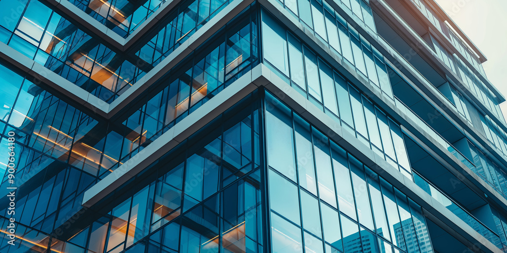 Modern Geometric Architecture Blue Tinted Glass Building with Reflections and Angular Design Modern Geometric Architecture Blue Tinted Glass Building with Reflections and Angular Design