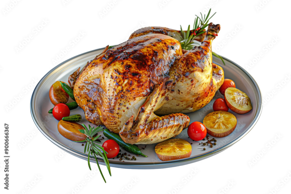 Roasted chicken in a skillet with vegetables Roasted chicken in a skillet with vegetables
