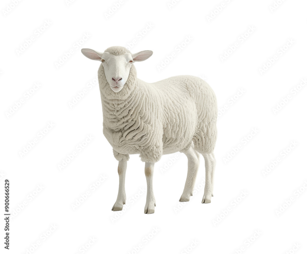 Fototapeta premium White sheep standing on white background