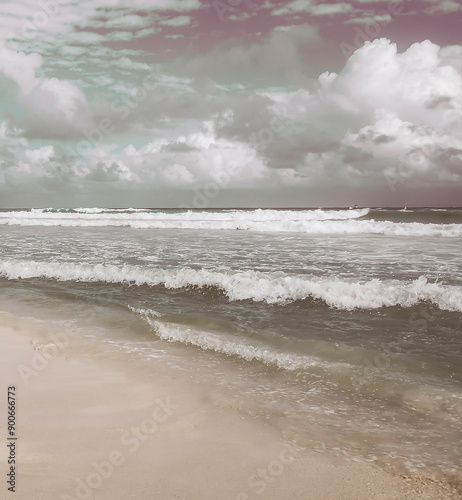 Tropical Caribbean beach clear water waves Playa del Carmen Mexico.