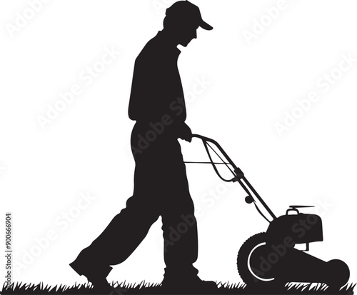 Man Using Lawn Mower Icon Silhouette