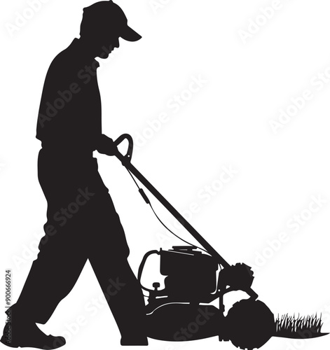 Man Using Lawn Mower Icon Silhouette