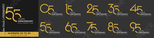 collection anniversary 15 to 95 year, creative number design vector illustration.