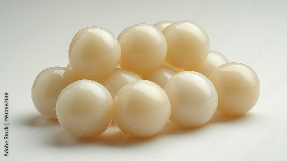 Pile of smooth, glossy white balls arranged neatly on a light surface, creating a sense of order and minimalistic elegance. Pile of smooth, glossy white balls arranged neatly on a light surface, creating a sense of order and minimalistic elegance.