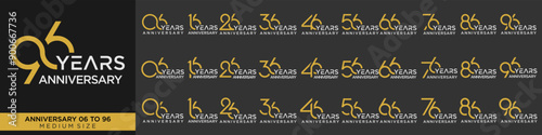 collection anniversary 16 to 96 year, creative number design vector illustration.