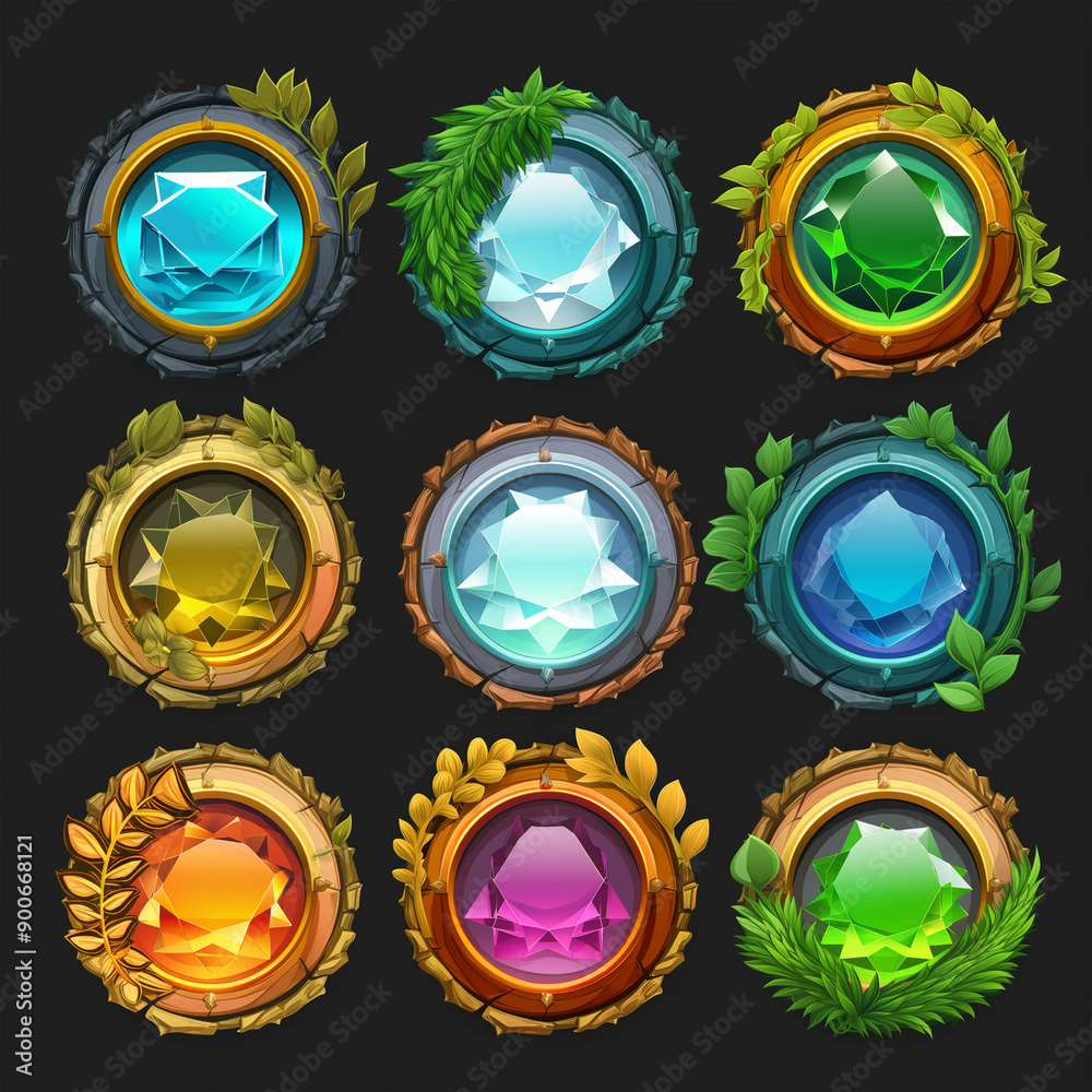 Asset of game badge, Level up and ranking for video game, game element, Illustration Asset of game badge, Level up and ranking for video game, game element, Illustration