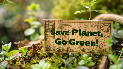 a board, placard saying Save planet Go green