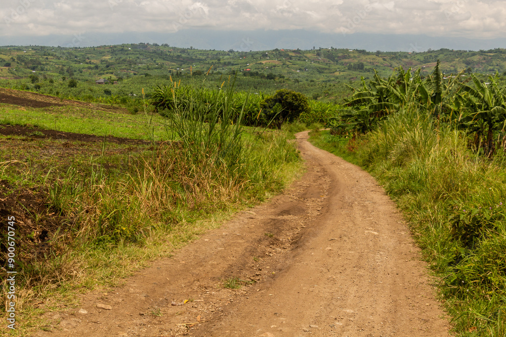 Rural road in the crater lakes region near Fort Portal, Uganda Rural road in the crater lakes region near Fort Portal, Uganda