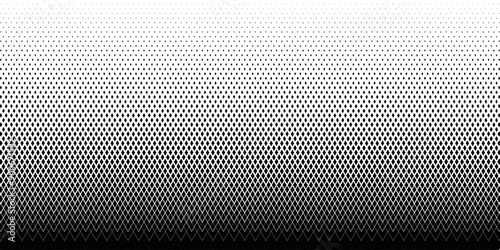 Geometric pattern of black diamonds on a white background.Seamless in one direction.Long fade out.The radial transformation method.