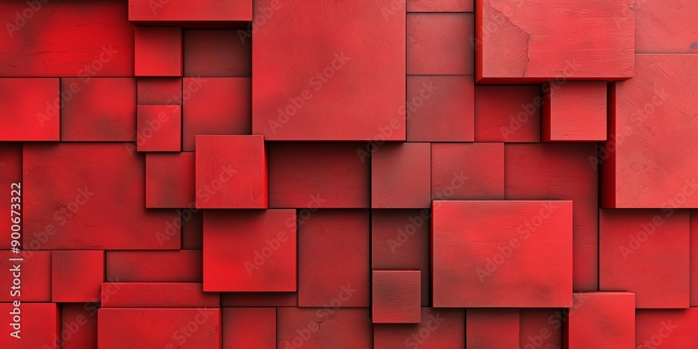 Geometric red wall background. Detailed depiction of abstract red rectangular and square patterns creating a modern textured design. Ideal for design inspiration, advertisements, and digital art. Geometric red wall background. Detailed depiction of abstract red rectangular and square patterns creating a modern textured design. Ideal for design inspiration, advertisements, and digital art.